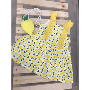 NSE Collection Kız Bebek Keten Fırfır Askılı Limon Model Elbise ve Sahte Limon Modelli Çanta Takımı