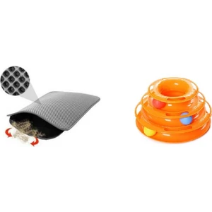 Miapet Tower Of Tracks Kedi Oyuncağı + Elekli Kedi Tuvalet Paspası (Gri)