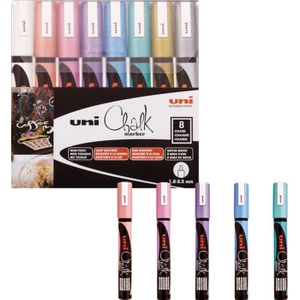 Chalk 1.8-2.5 mm Yuvarlak Uç Su Bazlı Sıvı Tebeşir Kalemi 8'li Set Metalik Renkler