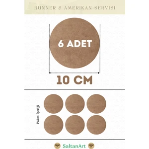 Saltan Art HM034 10 cm Çap 6 Adet Supla Amerikan Servis Runner Mdf Drolit Magnet Altı Ahşap 3 mm (2,7 Mm) Kalınlık