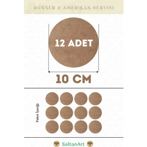 Saltan Art HM084 10 cm Çap 12 Adet Supla Amerikan Servis Runner Mdf Drolit Magnet Altı Ahşap 3 mm (2,7 Mm) Kalınlık