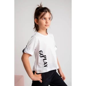 Kız Çocuk Go Play Baskılı Kolları Katlamalı T-Shirt 