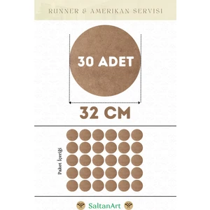 Saltan Art HM256 32 cm Çap 30 Adet Supla Amerikan Servis Runner Mdf Drolit Magnet Altı Ahşap 3 mm (2,7 Mm) Kalınlık