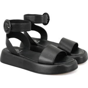 Liana Siyah Kadın Ayarlanabilir Tokalı Deri Sandalet