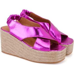 Morgan Fuşya Kadın Dolgu Topuklu Deri Sandalet