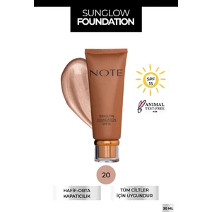 Note Cosmetics Sunglow Işıltılı SPF 15 Bronzlaştırıcı Fondöten 20