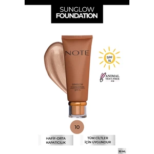 Note Cosmetics Sunglow Işıltılı SPF 15 Bronzlaştırıcı Fondöten 10