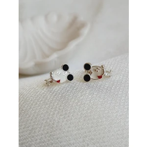 925 Ayar Gümüş Mıckey Mause Gümüş Renk Mineli Çocuk Çengelli Küpe Yılbaşı Yeni Yıl Hediye