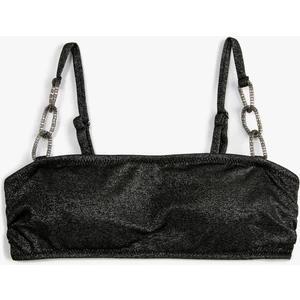 Simli Bikini Üstü Metal Aksesuar Detaylı Askılı Kaplı