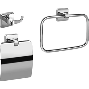Milet Serisi Krom Kaplama 3'lü Aksesuar Set ( Kare Havuluk - İkili Askılık - Kapaklı Kağıtlık 12 cm )