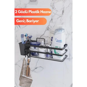 Suntel Banyo ve Mutfak Aksesuarları İki Gözlü Plastik Hazneli Sticker Yapışkanlı Banyo Düzenleyicisi Banyo Organizeri