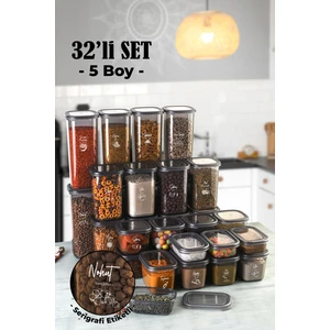 Beyaz Serigrafili Peggy Kare ve Dikdörtgen Saklama Seti Antrasit 32'li