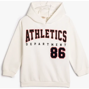 Oversize Kapşonlu Sweatshirt Baskılı Aplike Detaylı Şardonlu