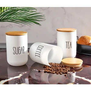 Bambu Kapaklı Cam Çay/Kahve/Şeker Büyük Kavanoz Seti 1000 ml 3'lü