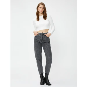 Yüksek Bel Kot Pantolon Hafif Dar Paça - Mom Jeans