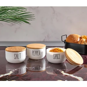 Bambu Kapaklı Cam Tuz/Biber/Baharat Baharatlık 380 ml 3'lü