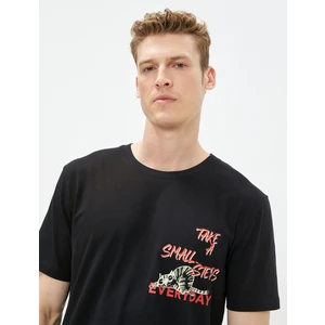 Slogan Baskılı Tişört Slim Fit Bisiklet Yaka Kısa Kollu Pamuklu