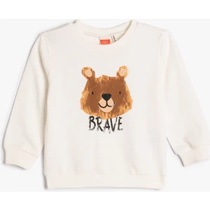 Sweatshirt Uzun Kollu Bisiklet Yaka Ayıcık Baskılı Pamuklu