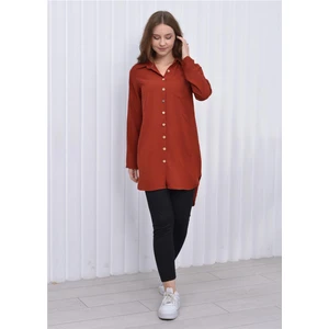 Kadın Uzun Önden Düğmeli Aerobin Tunik Gömlek Kiremit