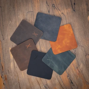 Minimal X Design Minimal x Hakiki Deri Bardak Altlığı 6'lı Veya 4'lü Set - Gerçek Deri ve El Yapımı - Minimalist Tasarı