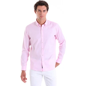 Pembe Comfort Fit Düz 100% Pamuk Düğmeli Yaka Uzun Kollu Oxford Gömlek