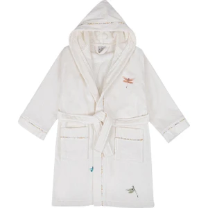 Nina Kız Çocuk Bornoz %100 Organik Pamuk Nakışlı Krem-Sarı