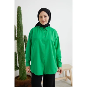 Düğmeli Poplin Gömlek-Yeşil