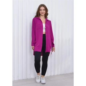 Kadın Yandan Ip Detaylı Aerobin Tunik Gömlek Nar Çiçeği