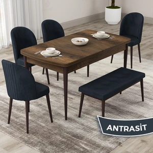 Concept Roe Serisi Açılabilir 80X132 Barok Ahşap Desen Mutfak Masası Takımı 4 Sandalye 1 Bench