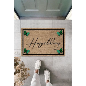 Dormot Home Modern Dijital Baskı -Hoşgeldin Yeşil Kelebek Paspas - Çeyiz Kapı Önü Paspası