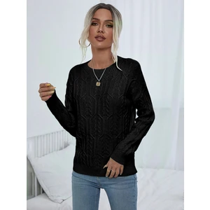 AQE FASHION Saç Örgülü Desenli Bisiklet Yaka Siyah Triko Kazak