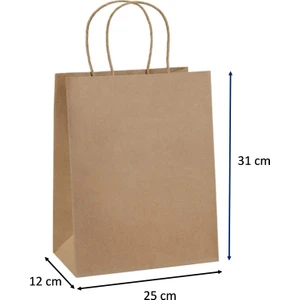 Burgu Saplı Kraft Çanta 25 cm x 12 cm x 31 cm