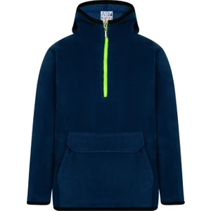 Çocuk Polar Yarım Fermuarlı Kapşonlu Kanguru Cep Sweatshirt Indigo  Unisex