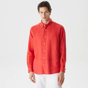 Erkek Pembe Classic Fit Uzun Kollu Keten Gömlek W35101T.6RO