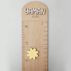Workshop Aze Kişiye Özel 3D Ahşap Beyaz Papatya Aile Boy Ölçer + İsme Özel Etiket