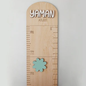 Workshop Aze Kişiye Özel 3D Ahşap Beyaz Papatya Aile Boy Ölçer + İsme Özel Etiket