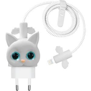Apple iPhone Kablo Koruyucu ve Şarj Adaptör Kılıf Cartoon Figürlü Silikon Crtn-Fgr-Ct-Ktn-Byz