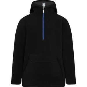 Çocuk Polar Yarım Fermuarlı Kapşonlu Kanguru Cep Sweatshirt Siyah Unisex