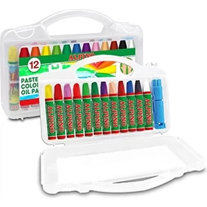 Pastel Boya 12'li Renkli Kalem Seti Plastik Kutu İçinde Pratik Kullanım