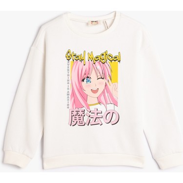 Koton Anime Sweatshirt Uzun Kollu Bisiklet Yaka Şardonlu Fiyatı