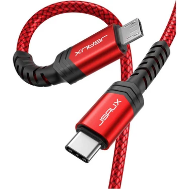 Jsaux USB C To Micro USB Kablosu Uzun Mikro Yüksek Hızlı Şarj ve Data Aktarım Kablosu Örgülü,