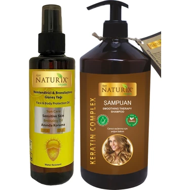 Naturix Bronzlaştırıcı Spf 30 Portakal Yağlı Güneş Yağı 200 ml + Tuzsuz Keratin Şampuanı 600