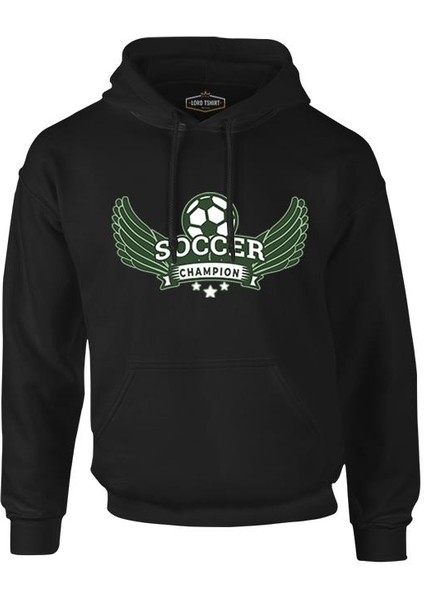 Soccer Ball Champion Siyah Erkek Fermuarsız Kapşonlu