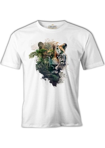 Tiger Head With Jungle Exposure Beyaz Erkek Tshirt