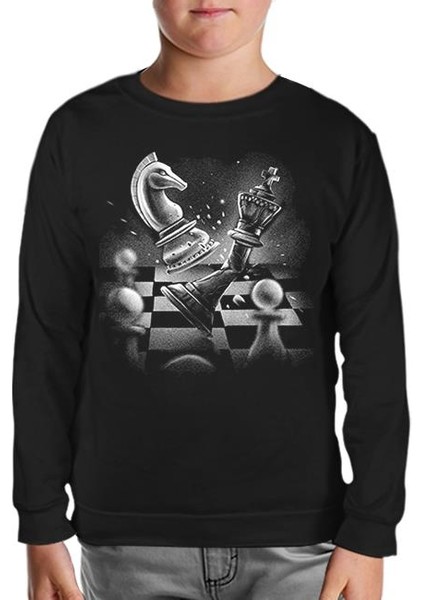 Chess Game With A Broken Queen Siyah Çocuk Sweatshirt