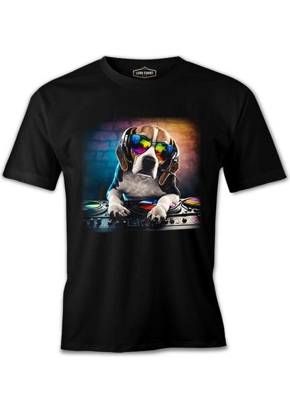 Dj Dog With Headphone Playing The Board Siyah Erkek Tshirt