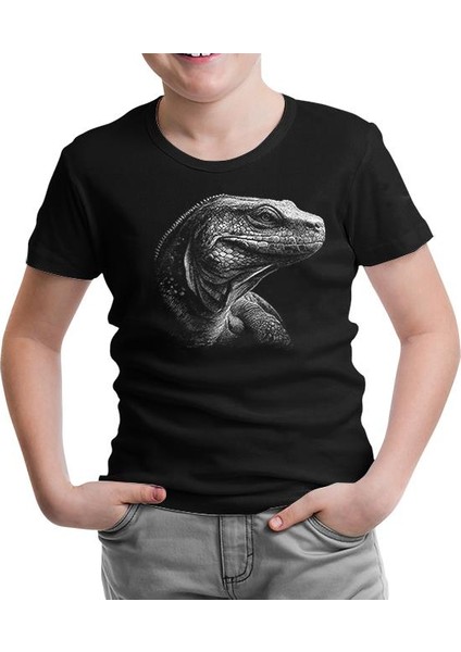Komodo Dragon Realistic Siyah Çocuk Tshirt