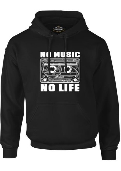 No Music No Life Cassette Tape Siyah Erkek Fermuarsız Kapşonlu