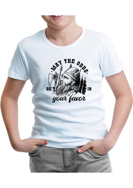 Viking Warrior Axe And Helmet Beyaz Çocuk Tshirt