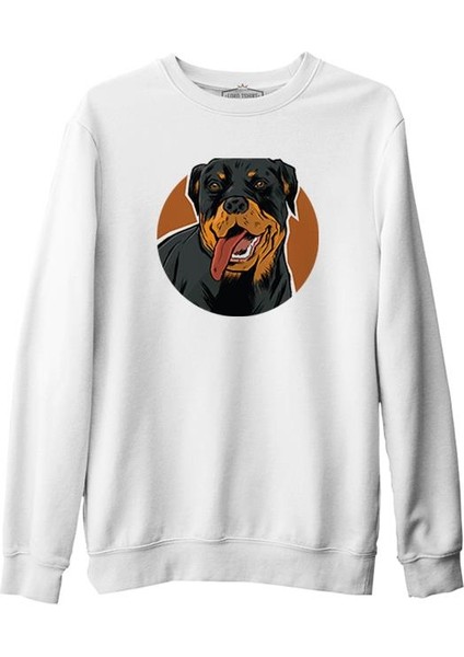 Rottweiler Dog With Circular Background Beyaz Erkek Kalın Sweatshirt